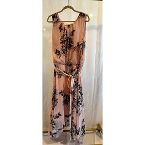 Ballet pink maxi dress with black and gray florals 24W